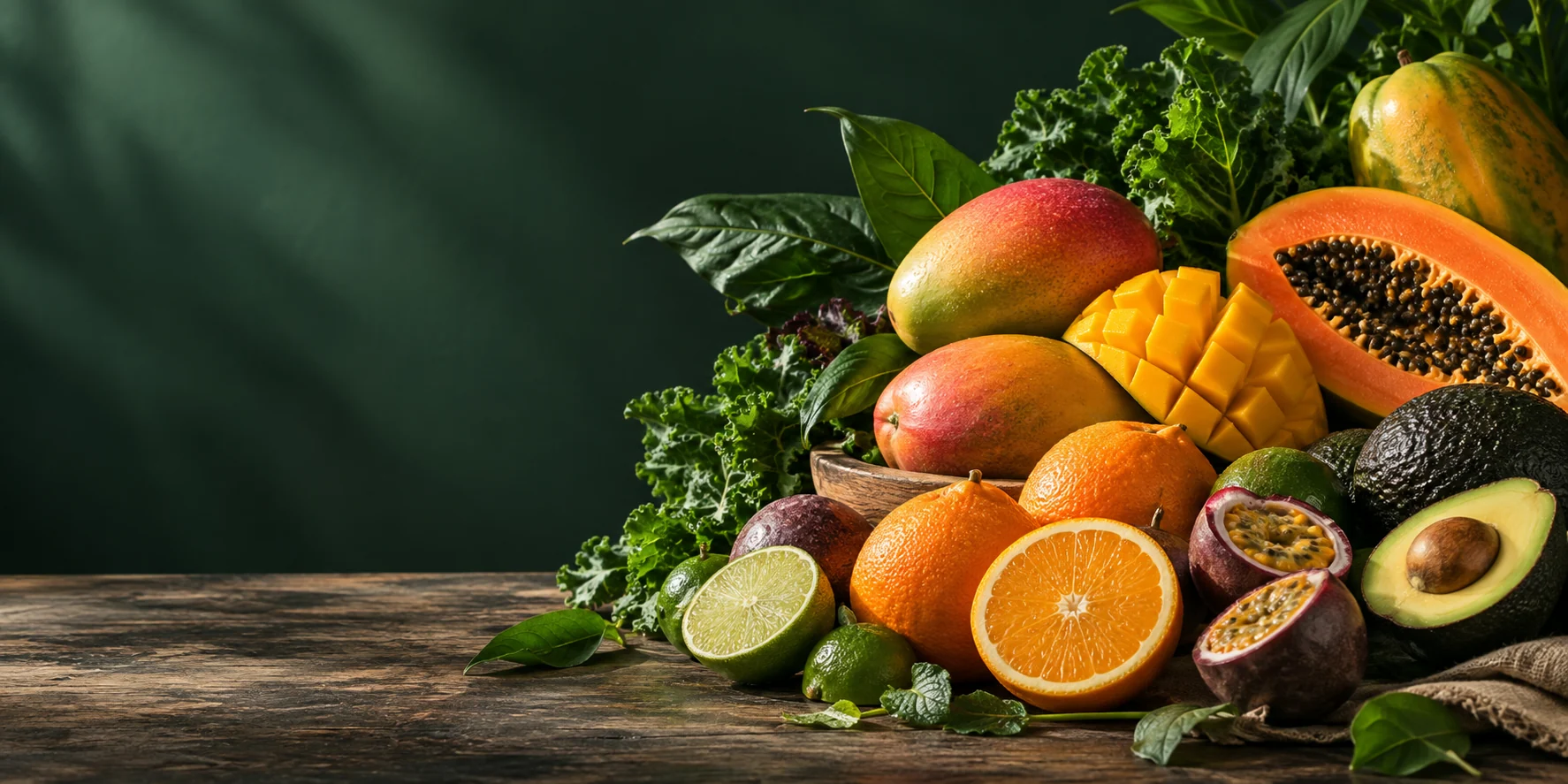 Selección de mango, lechoza, cítricos, parchita y aguacate frescos